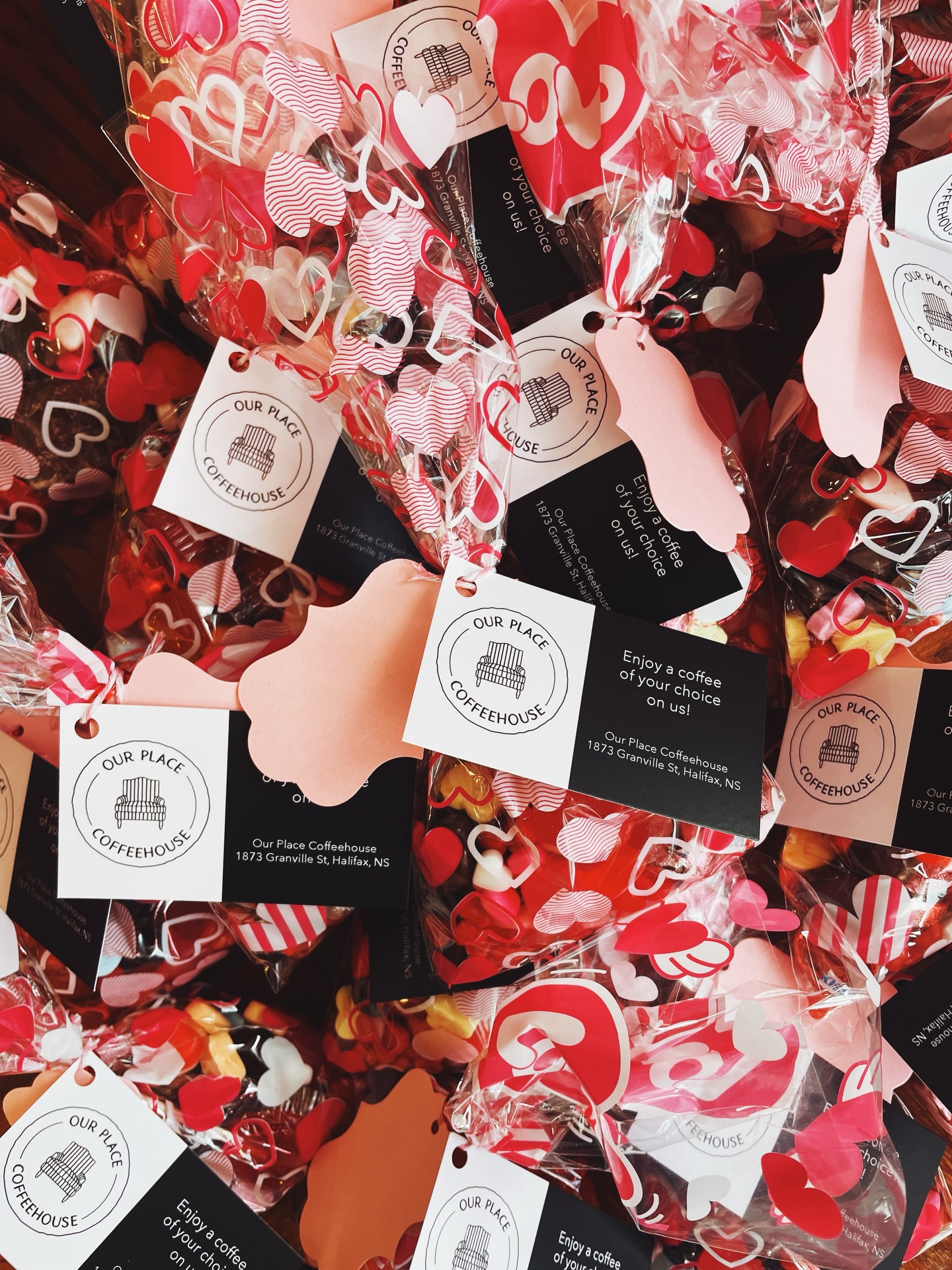 Our Place Valentine candy grams with sweets and drink cards